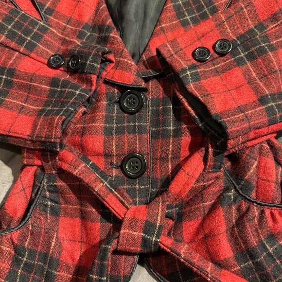 Forever Women's vintage red/black wool blend plaid peplum festive jacket; size S - Picture 5 of 5